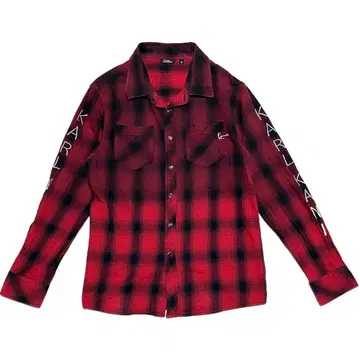 칼카니 옴브레 체크 소매 로고 긴팔 셔츠