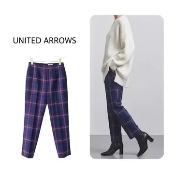 미사용 택 포함 UNITED ARROWS 체크 하이웨스트 테이퍼드 팬츠