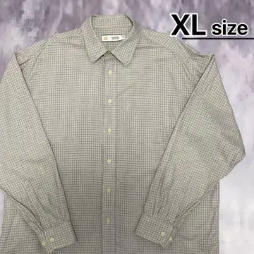 USA 구제 의류 캐주얼 셔츠 XL 체크 무늬 베이지 코튼 긴팔 M&S