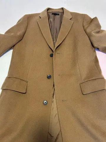 베이지 체스터 코트 3개 버튼 울 캐시미어 혼방