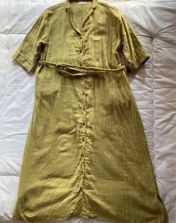 올리브 그린 셔츠 원피스 7부 소매