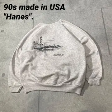 90s USA제 Hanes 헤인즈 너그스헤드 등대 해안 풍경 래글런 L