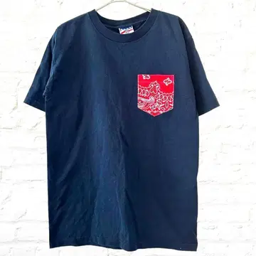 UNION MADE T셔츠 페이즐리 무늬 포켓 부착 면 100 네이비