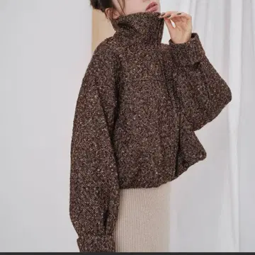 NATURAL BEAUTY BASIC 스탠드넥 트위드 블루종