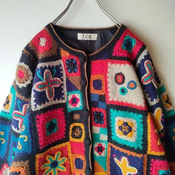 니트 자수 니트 자켓 패치워크 빈티지 블랙