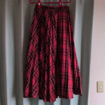 귀여움 [SamansaMos2] 빨검 체크 플레어 롱 스커트