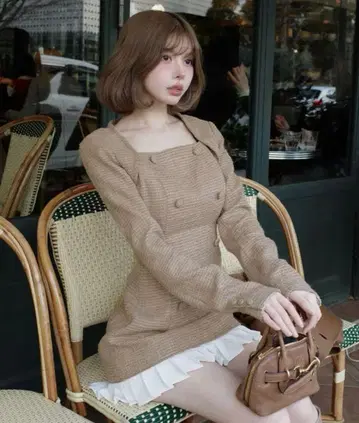 Darich 플리츠 도킹 트위드 미니 원피스