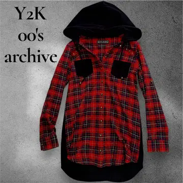 Y2K archive 원피스 후드 절개 원피스 스터드 체크