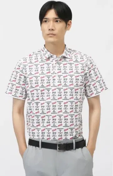 스타일리시! 도트 메쉬 올 패턴 반팔 피케 셔츠