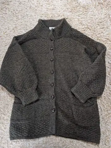 BLARNEY 아란 니트 가디건 아일랜드산 카키 구제 의류