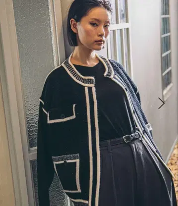 이번 시즌 niko and - 바이컬러 트리밍 니트 가디건