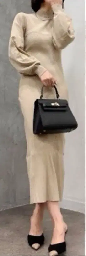 Y026 아뉴앙스 뷔스티에 디자인 니트 원피스 F 베이지