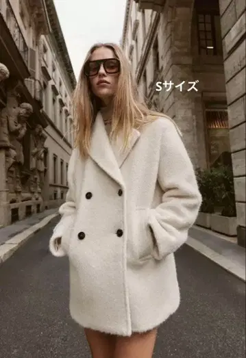 ZARA 부클레 더블 브레스트 미디 기장 코트