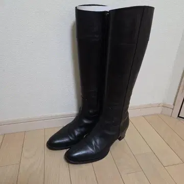 블랙 가죽 롱 부츠