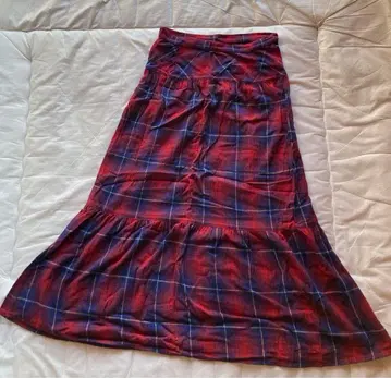 피플트리 오가닉 코튼 수제 체크 무늬 플레어 스커트 빨간색