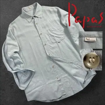 새상품급 Papas 긴팔 셔츠 사이즈 48/M 블루 울 x 코튼 일본제