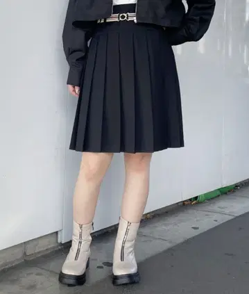 179/WG 플리츠 스커트 블랙 그레이 무릎 기장