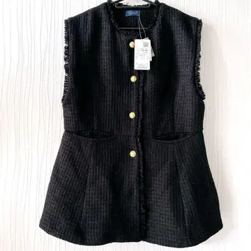 쉽스 택 포함 미사용 23SS 트위드 페플럼 베스트 베스트 골드 버튼