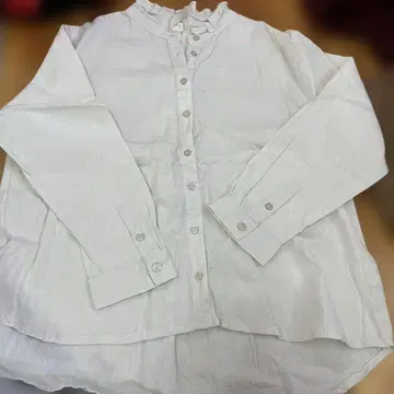 코튼 프릴 옷깃 베이지 긴팔 셔츠 M~L