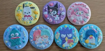 자수 산리오 캐릭터 캔뱃지 7개 세트