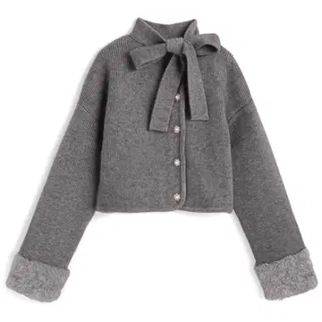 새상품 GRL 리본 펄 버튼 퍼 니트 가디건[lt150] 그레이