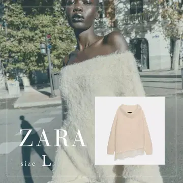 ZARA 레이스 콤비 니트 스웨터 L 에크루 새상품