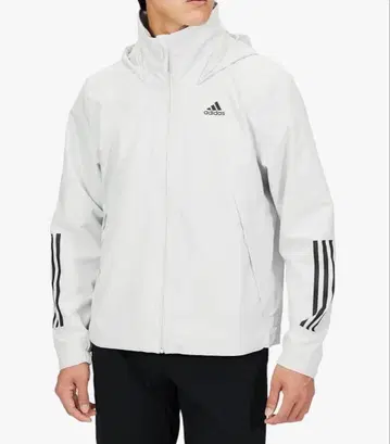 adidas 후드 부착 화이트 레인 자켓