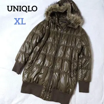 유니클로 충전솜 다운 자켓 광택 퍼 브라운 헤이세이 갸루 그런지 y2k