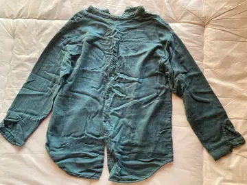 시삼 포근한 거즈 손자수 청록색 긴팔 셔츠