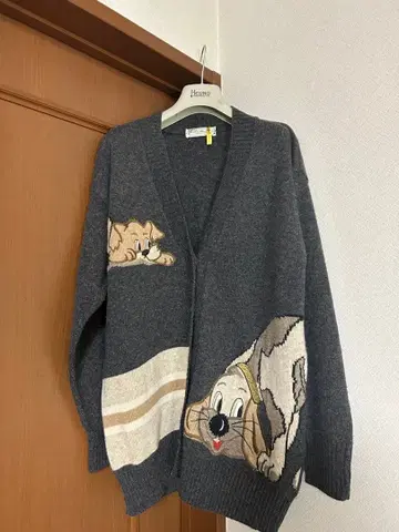 A. Alexander 강아지 자수 가디건 그레이 빈티지