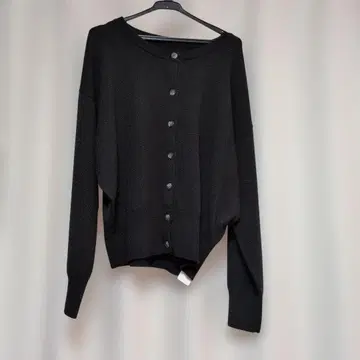 크루넥 무지 보더 긴팔 니트 가디건 블랙 M