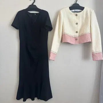 블랙 드레스와 트위드 자켓 세트
