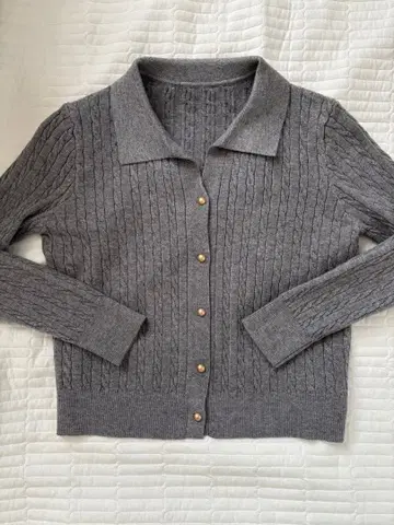 그레이 카라 부착 케이블 짜임 니트 가디건 M