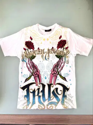 Christian Audigier T셔츠 스컬 장미 L