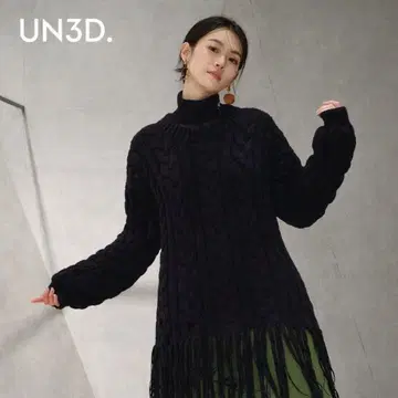 UN3D. 케이블 프린지 니트 튜닉 블랙 F