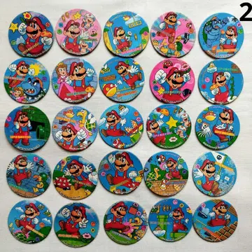 2 쇼와 레트로 당시 물건 슈퍼 마리오 브라더스 딱지 원형 딱지 25장