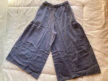 시삼 블루 와이드 팬츠 코튼 혼방