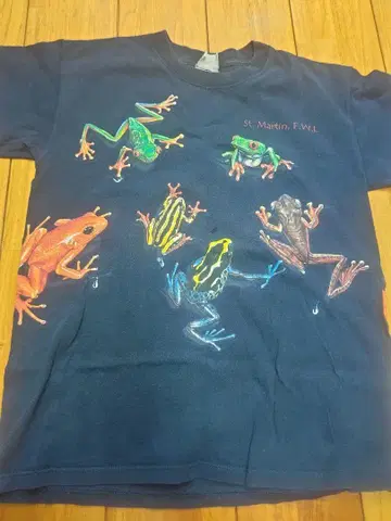 구제 의류 90년대 HABITAT 개구리 패턴 애니멀 T셔츠 캐나다제