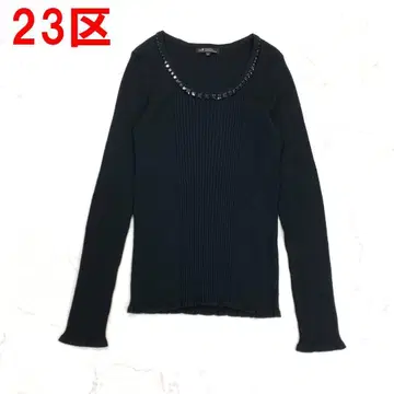 A6969 23구 긴팔 니트 스웨터 울 스터드 리브 블랙 38