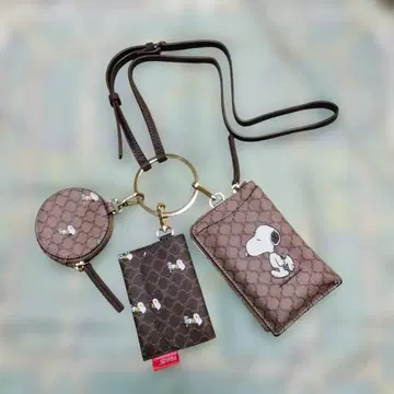 스누피 코인 케이스 카드 케이스 베이지 브라운 모노그램