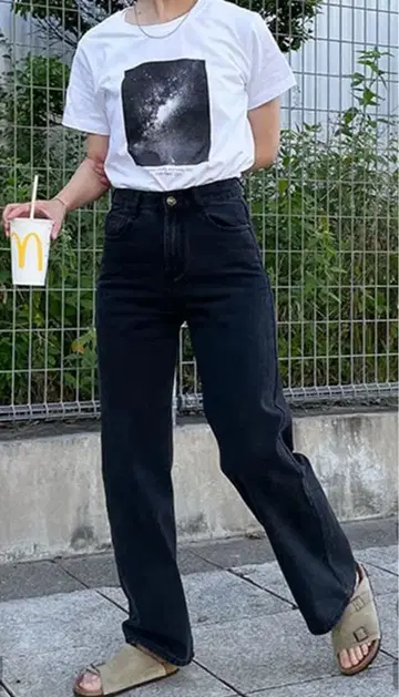 POIK 다크 그레이 와이드 데님