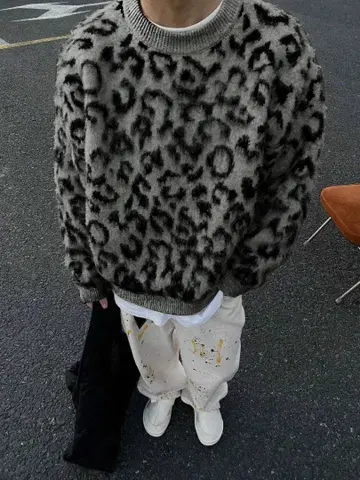 레트로 니트 크루넥 남성용 스웨터, 크리스마스, 신년 의상, 긴팔 상의