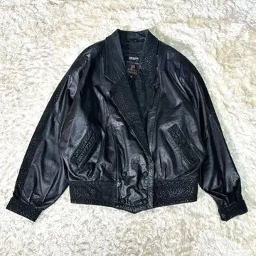 Y2K 레오파드 무늬 가죽 블루종 천연 가죽 블랙 M