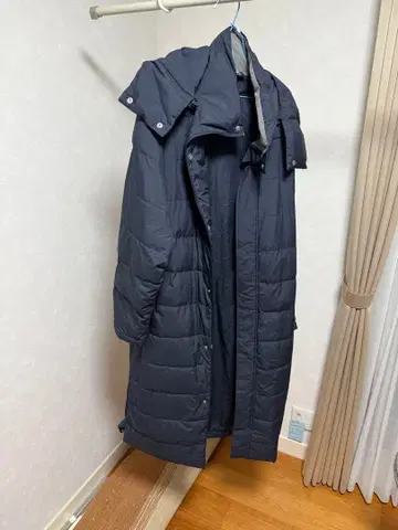 X-united 후드 부착 네이비 롱 다운 코트 사이즈 XO 손세탁 가능