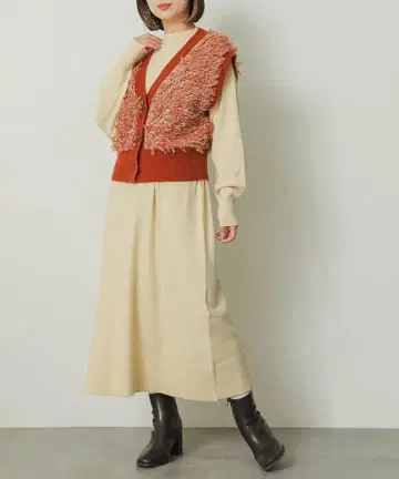 프린지 베스트 레이어드 니트 원피스