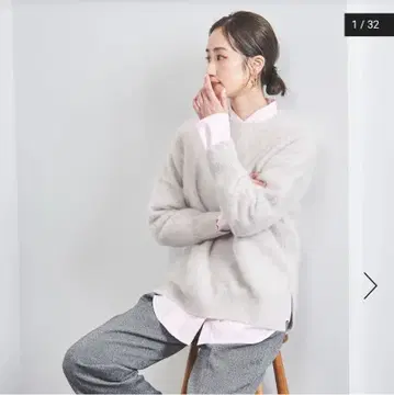 UNITED ARROWS 폭스 캐시미어 크루넥 니트