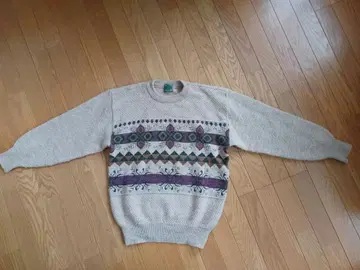 기하학 패턴의 베이지 니트 스웨터 남성용 L