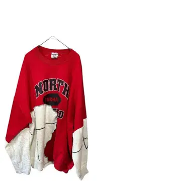 오버 사이즈 빨간색 화이트 리메이크 트레이닝복, 루즈한 사이즈