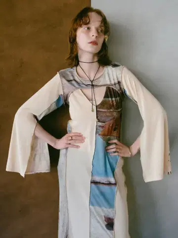 MARTE 아트 프린트 레이어드 드레스