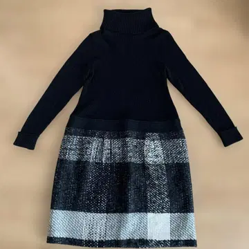 23구 터틀넥 니트 & 트위드 원피스 44 블랙 계열 양모 알파카